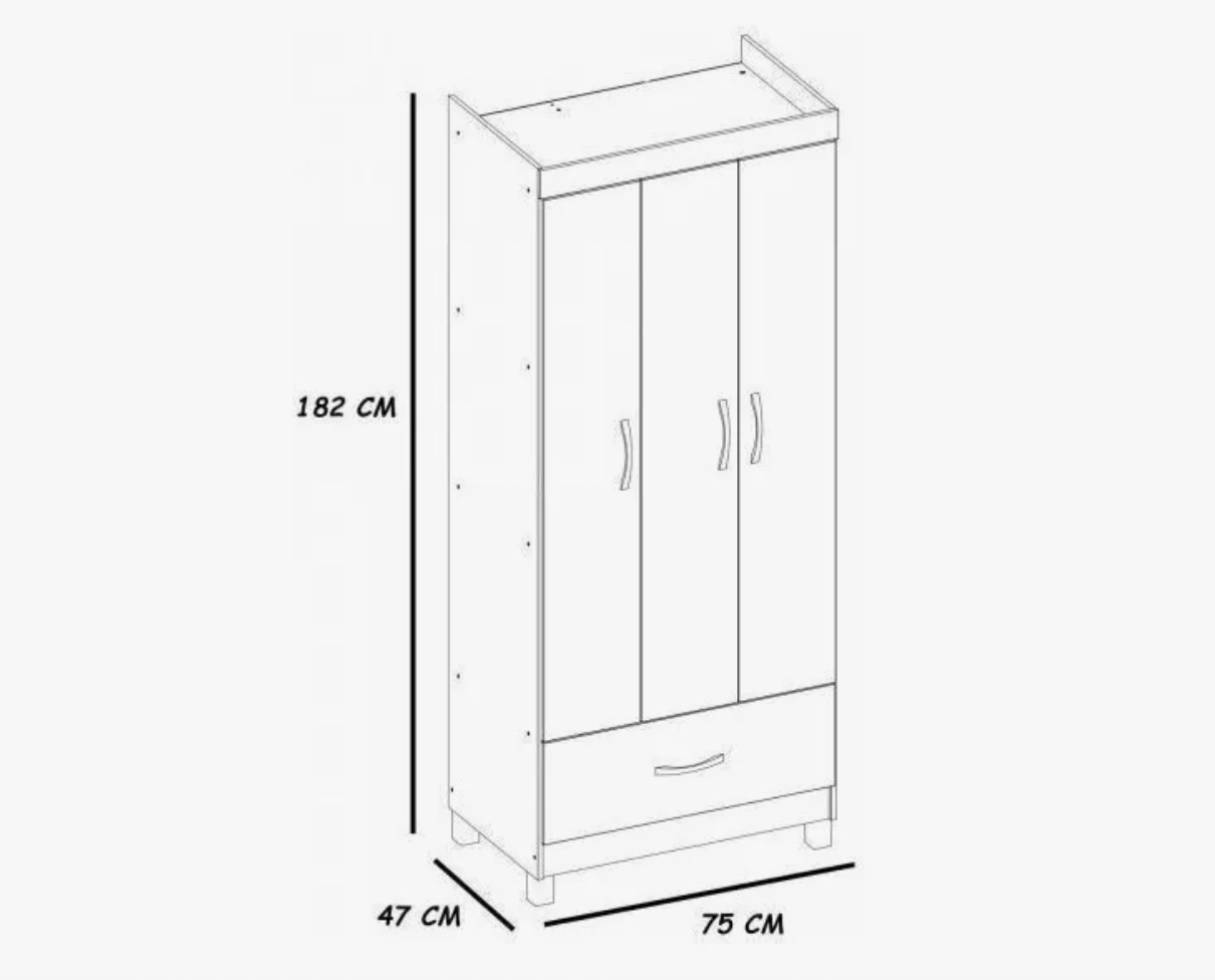 Guarda-Roupas Solteiro Prince com 3 Portas e 1 Gaveta – Branco - Image 3