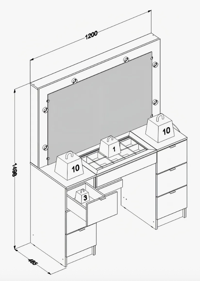 Penteadeira Camarim com 7 Gavetas França Politorno – Branco - Image 6