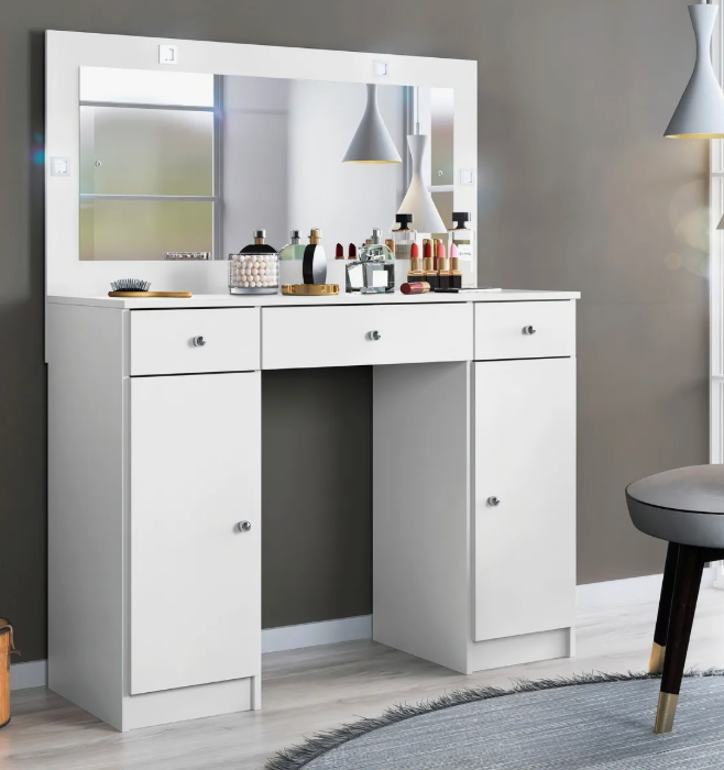 Penteadeira Demóbile Com Espelho 3 Gavetas e 2 Portas – Branco - Image 4