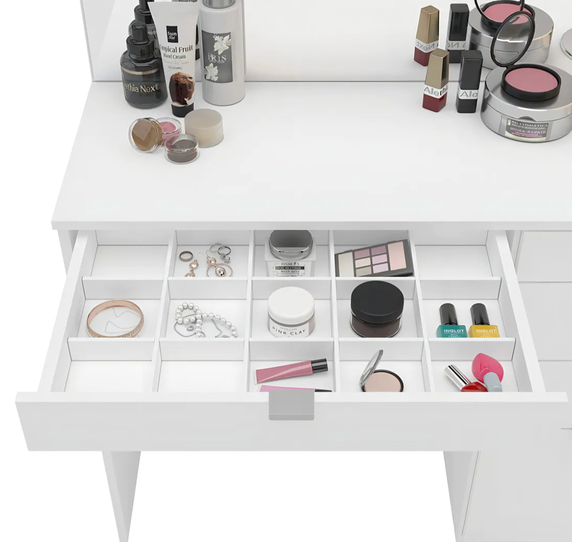 Penteadeira com 5 Gavetas e Divisor Linden Politorno – Branco - Image 3