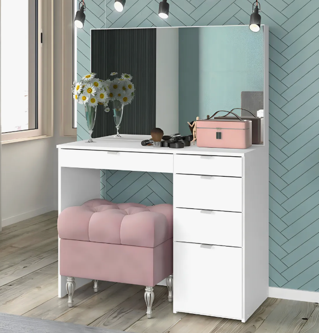 Penteadeira com 5 Gavetas e Divisor Linden Politorno – Branco - Image 4