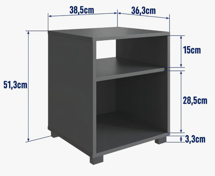Mesa de Cabeceira com Prateleira Siena – Grafite - Image 2