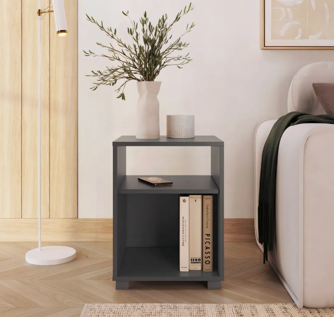 Mesa de Cabeceira com Prateleira Siena – Grafite - Image 4