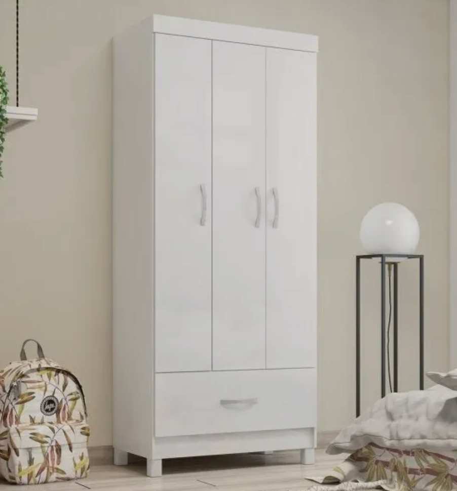 Guarda-Roupas Solteiro Prince com 3 Portas e 1 Gaveta – Branco - Image 2